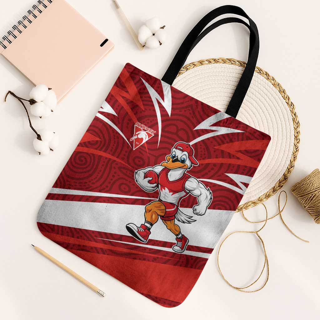 Sydney Swans Australian Football Tote Bag Swans Mascot Art With Indigenous Pattern Art