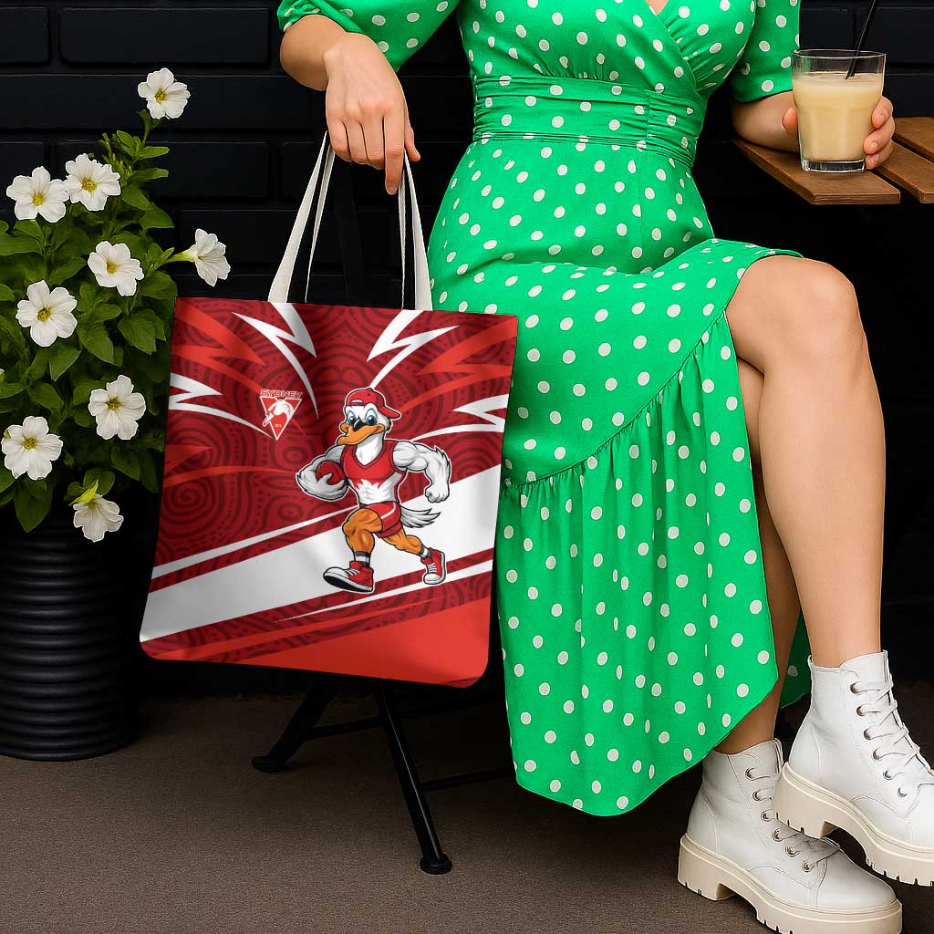 Sydney Swans Australian Football Tote Bag Swans Mascot Art With Indigenous Pattern Art