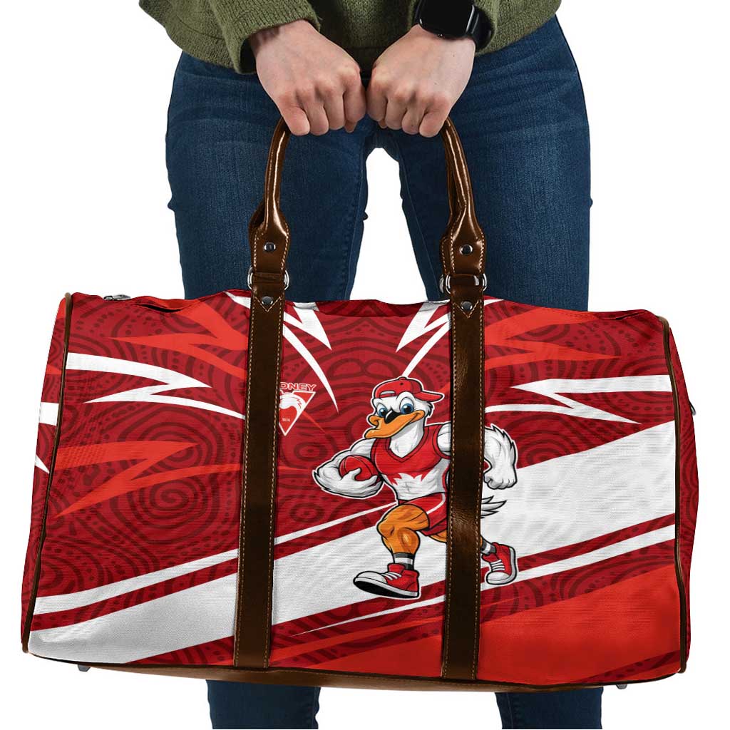 Sydney Swans Australian Football Travel Bag Swans Mascot Art With Indigenous Pattern Art