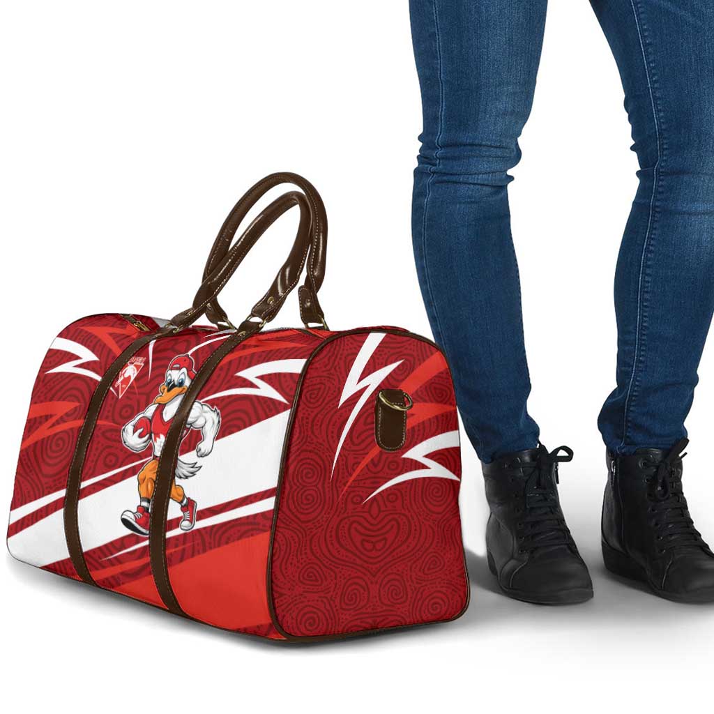 Sydney Swans Australian Football Travel Bag Swans Mascot Art With Indigenous Pattern Art