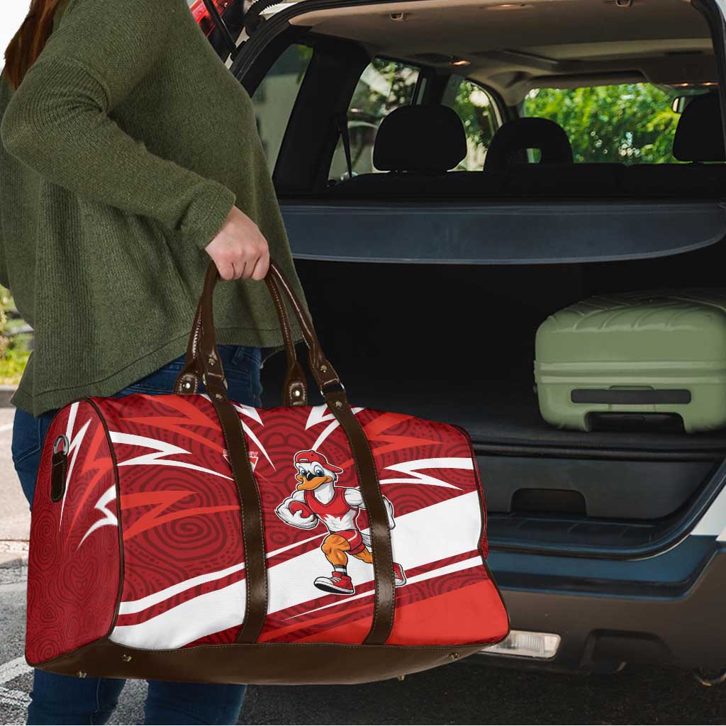 Sydney Swans Australian Football Travel Bag Swans Mascot Art With Indigenous Pattern Art
