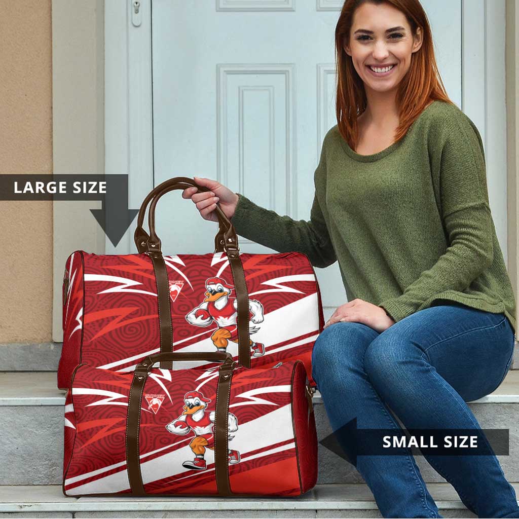 Sydney Swans Australian Football Travel Bag Swans Mascot Art With Indigenous Pattern Art