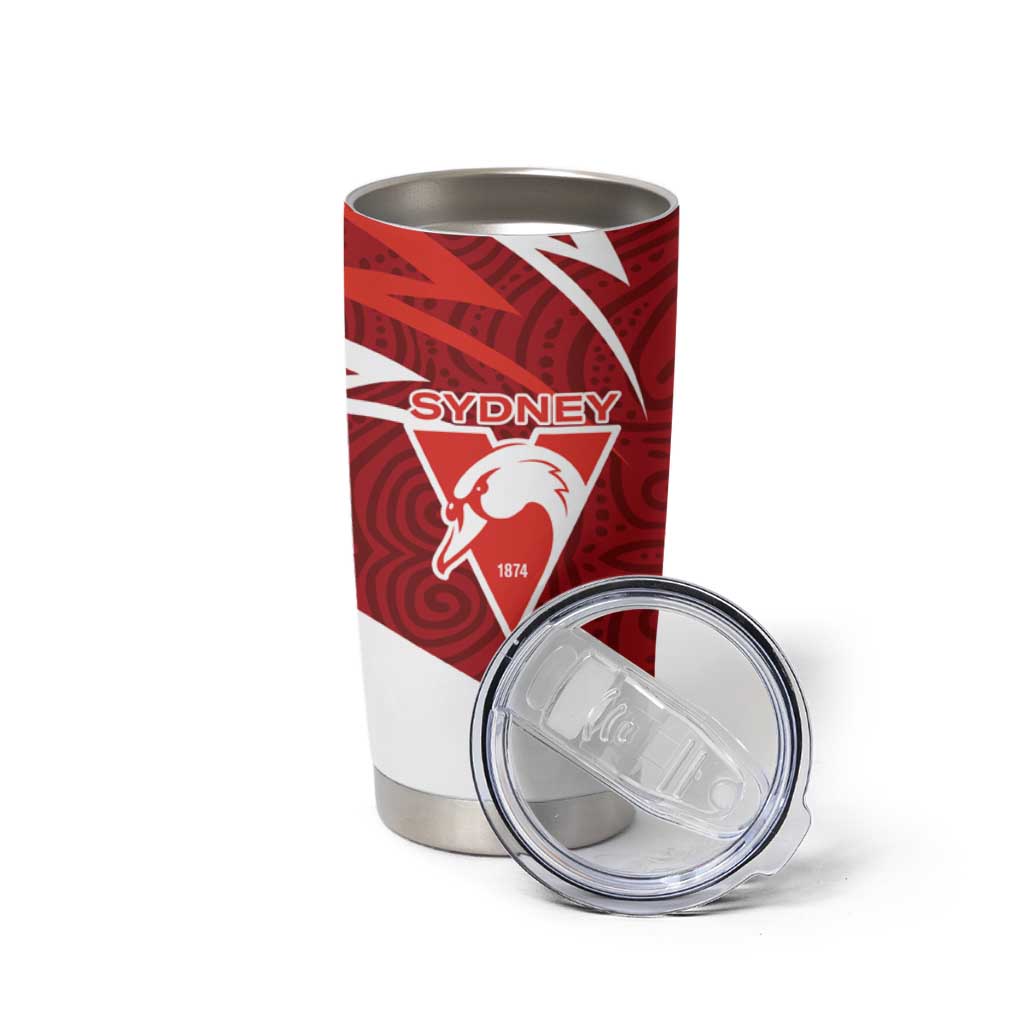 Sydney Swans Australian Football Tumbler Cup Swans Mascot Art With Indigenous Pattern Art