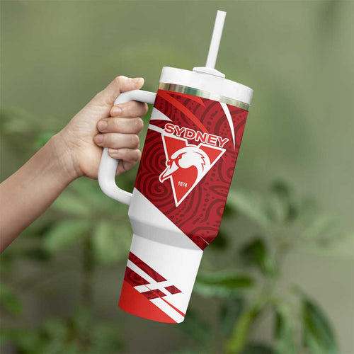 Sydney Swans Australian Football Tumbler With Handle Swans Mascot Art With Indigenous Pattern Art