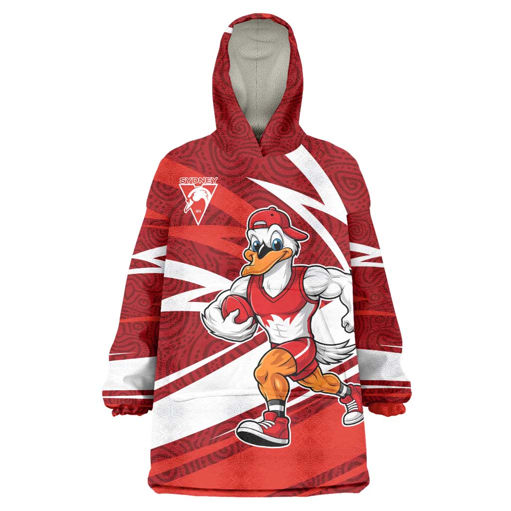 Sydney Swans Australian Football Wearable Blanket Hoodie Swans Mascot Art With Indigenous Pattern Art
