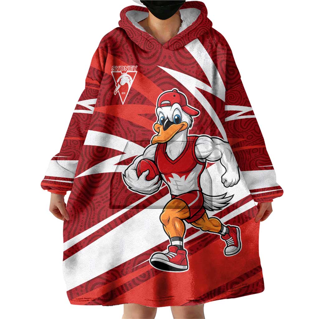 Sydney Swans Australian Football Wearable Blanket Hoodie Swans Mascot Art With Indigenous Pattern Art