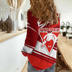 Sydney Swans Australian Football Women Casual Shirt Swans Mascot Art With Indigenous Pattern Art