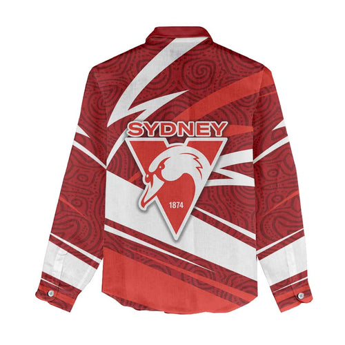 Sydney Swans Australian Football Women Casual Shirt Swans Mascot Art With Indigenous Pattern Art