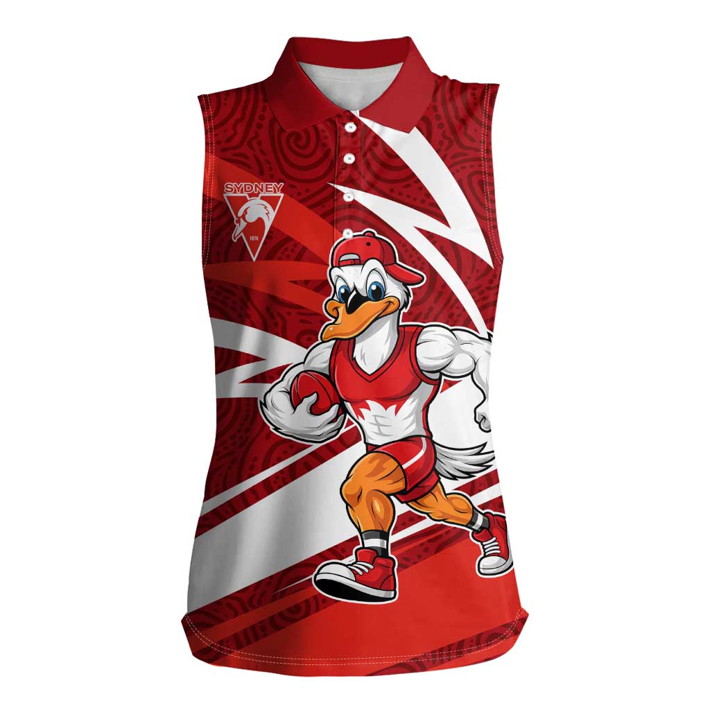 Sydney Swans Australian Football Women Sleeveless Polo Shirt Swans Mascot Art With Indigenous Pattern Art