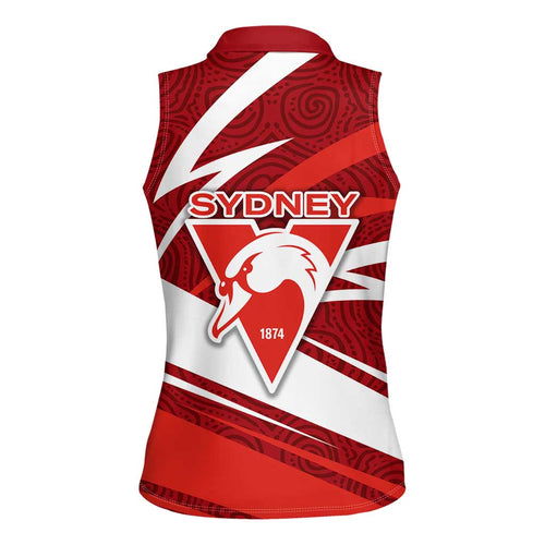 Sydney Swans Australian Football Women Sleeveless Polo Shirt Swans Mascot Art With Indigenous Pattern Art