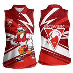 Sydney Swans Australian Football Women Sleeveless Polo Shirt Swans Mascot Art With Indigenous Pattern Art