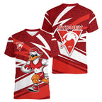 Sydney Swans Australian Football Women V-Neck T-Shirt Swans Mascot Art With Indigenous Pattern Art