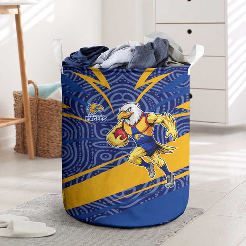 West Coast Eagles Australian Football Laundry Basket Fierce Eagle Mascot With Indigenous Pattern Art