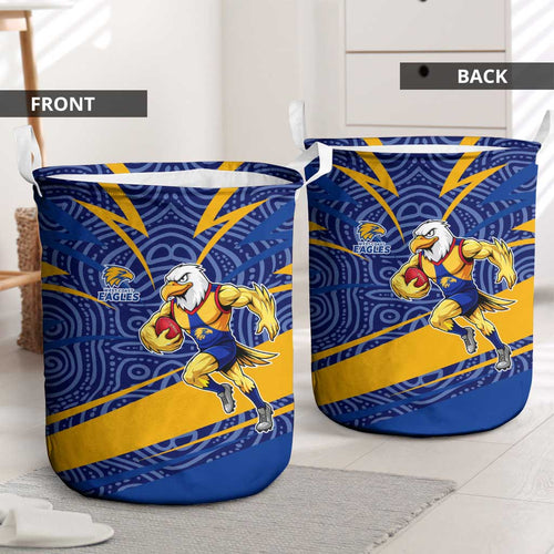 West Coast Eagles Australian Football Laundry Basket Fierce Eagle Mascot With Indigenous Pattern Art