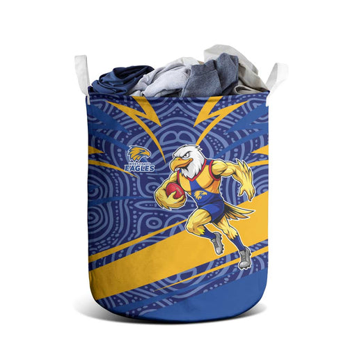West Coast Eagles Australian Football Laundry Basket Fierce Eagle Mascot With Indigenous Pattern Art
