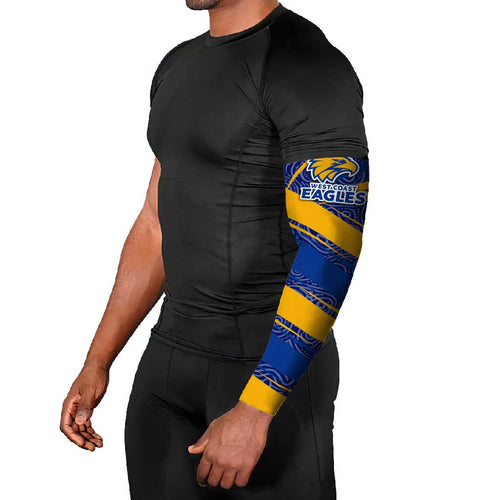 West Coast Eagles Australian Football Arm Sleeves Fierce Eagle Mascot With Indigenous Pattern Art
