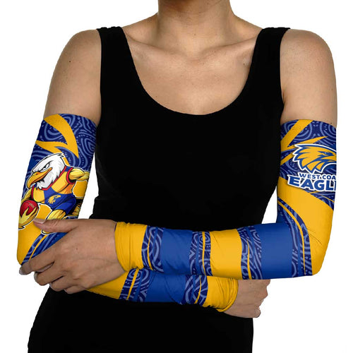 West Coast Eagles Australian Football Arm Sleeves Fierce Eagle Mascot With Indigenous Pattern Art