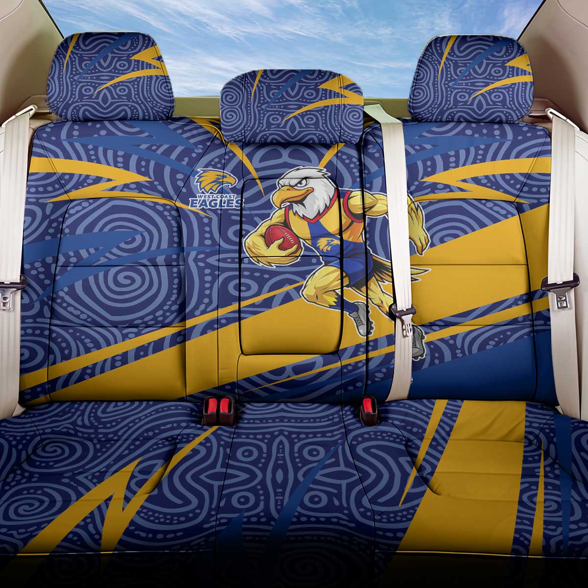 West Coast Eagles Australian Football Back Car Seat Cover Fierce Eagle Mascot With Indigenous Pattern Art