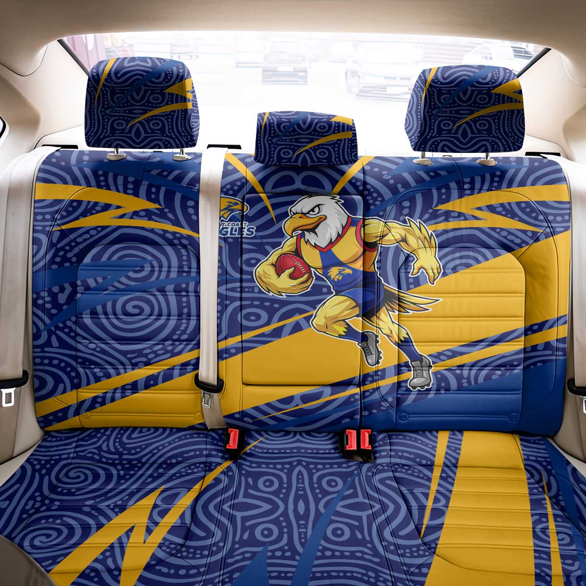 West Coast Eagles Australian Football Back Car Seat Cover Fierce Eagle Mascot With Indigenous Pattern Art