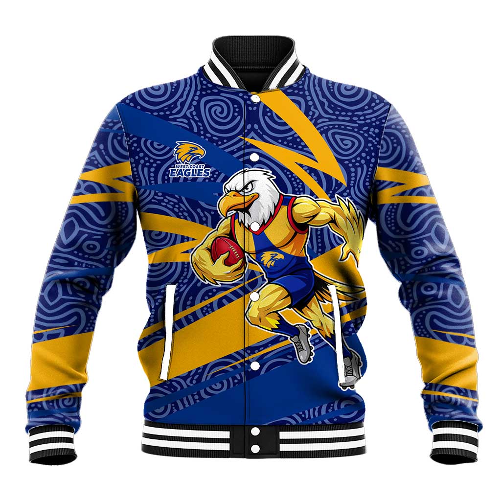 West Coast Eagles Australian Football Baseball Jacket Fierce Eagle Mascot With Indigenous Pattern Art