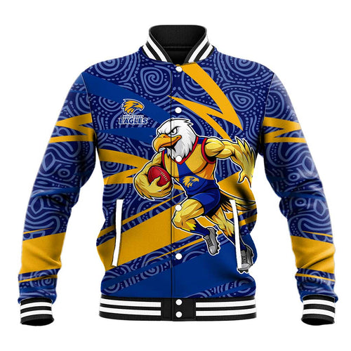 West Coast Eagles Australian Football Baseball Jacket Fierce Eagle Mascot With Indigenous Pattern Art