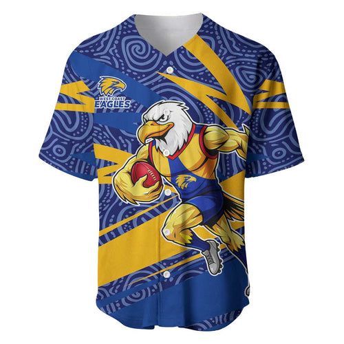 West Coast Eagles Australian Football Baseball Jersey Fierce Eagle Mascot With Indigenous Pattern Art