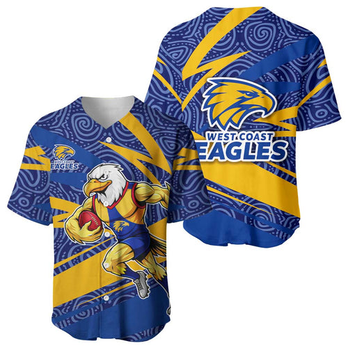 West Coast Eagles Australian Football Baseball Jersey Fierce Eagle Mascot With Indigenous Pattern Art