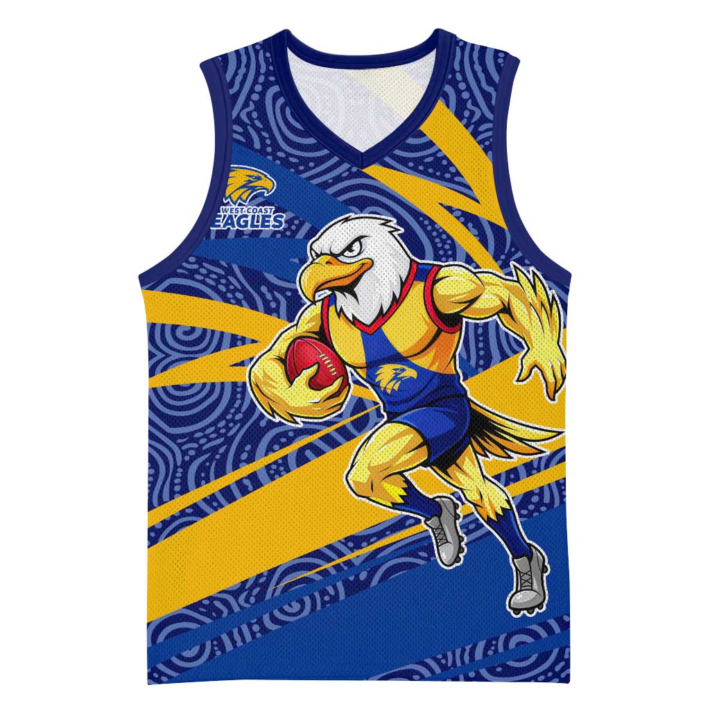 West Coast Eagles Australian Football Basketball Jersey Fierce Eagle Mascot With Indigenous Pattern Art