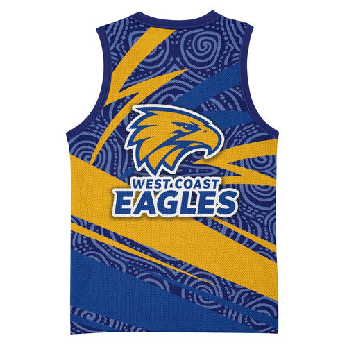 West Coast Eagles Australian Football Basketball Jersey Fierce Eagle Mascot With Indigenous Pattern Art