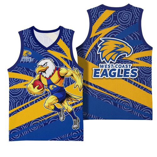 West Coast Eagles Australian Football Basketball Jersey Fierce Eagle Mascot With Indigenous Pattern Art