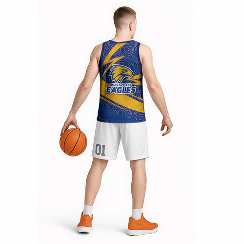 West Coast Eagles Australian Football Basketball Jersey Fierce Eagle Mascot With Indigenous Pattern Art