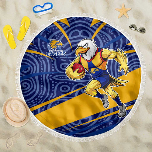 West Coast Eagles Australian Football Beach Blanket Fierce Eagle Mascot With Indigenous Pattern Art