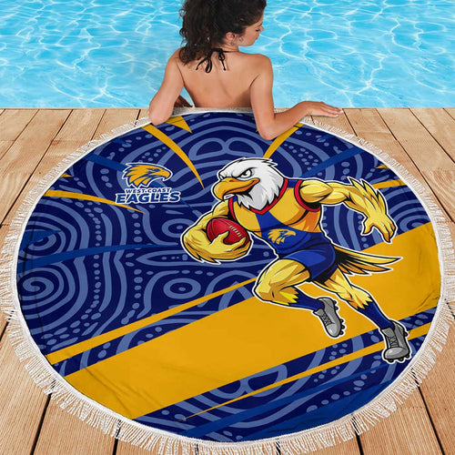 West Coast Eagles Australian Football Beach Blanket Fierce Eagle Mascot With Indigenous Pattern Art