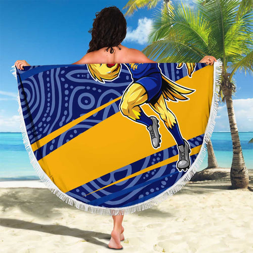 West Coast Eagles Australian Football Beach Blanket Fierce Eagle Mascot With Indigenous Pattern Art