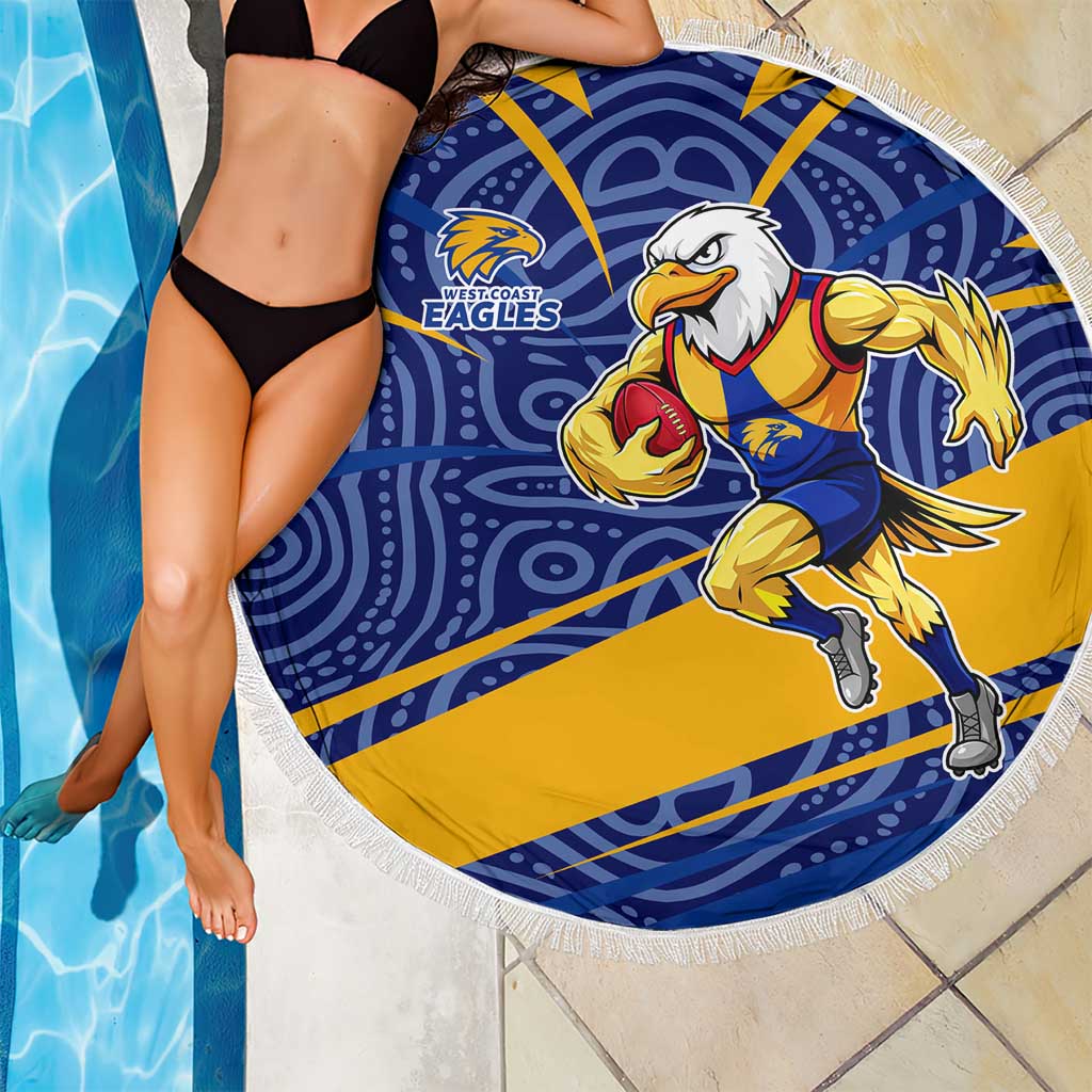 West Coast Eagles Australian Football Beach Blanket Fierce Eagle Mascot With Indigenous Pattern Art