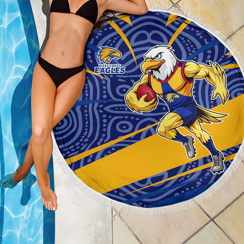 West Coast Eagles Australian Football Beach Blanket Fierce Eagle Mascot With Indigenous Pattern Art