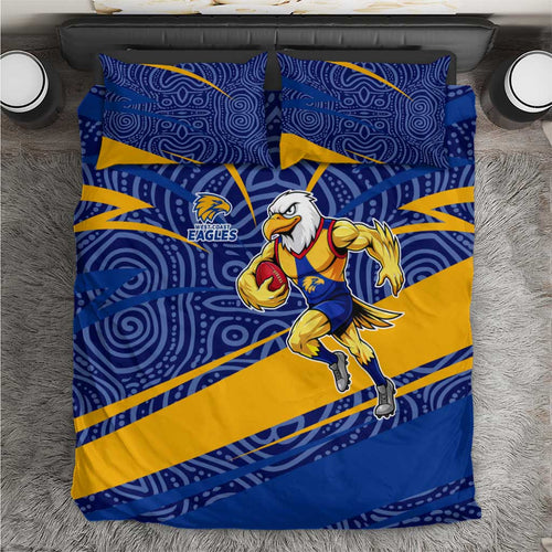 West Coast Eagles Australian Football Bedding Set Fierce Eagle Mascot With Indigenous Pattern Art
