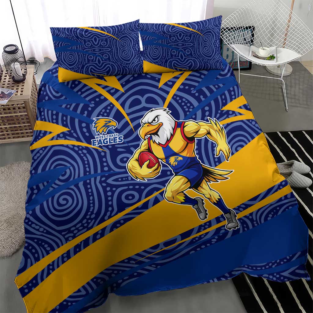 West Coast Eagles Australian Football Bedding Set Fierce Eagle Mascot With Indigenous Pattern Art