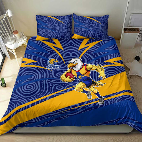 West Coast Eagles Australian Football Bedding Set Fierce Eagle Mascot With Indigenous Pattern Art