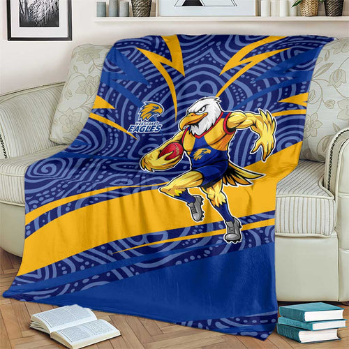 West Coast Eagles Australian Football Blanket Fierce Eagle Mascot With Indigenous Pattern Art