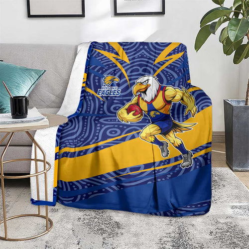 West Coast Eagles Australian Football Blanket Fierce Eagle Mascot With Indigenous Pattern Art
