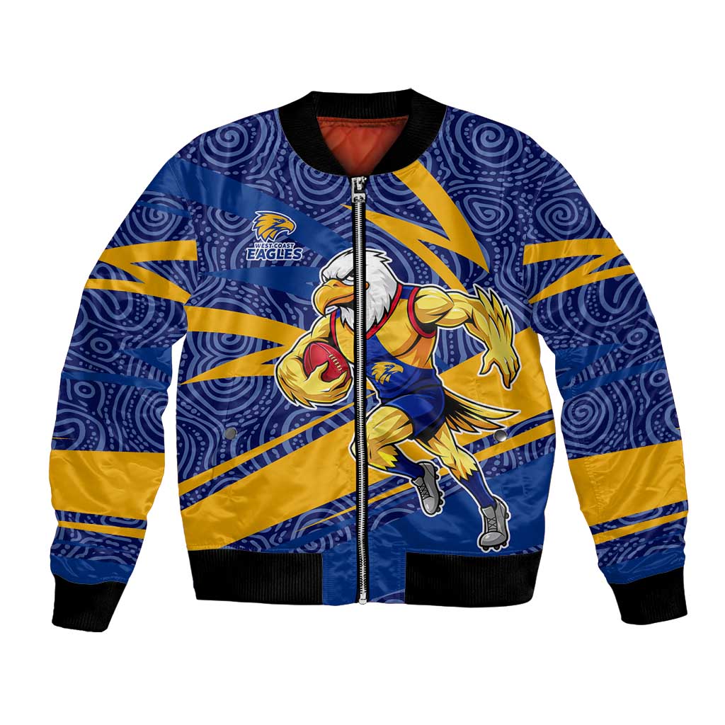 West Coast Eagles Australian Football Bomber Jacket Fierce Eagle Mascot With Indigenous Pattern Art