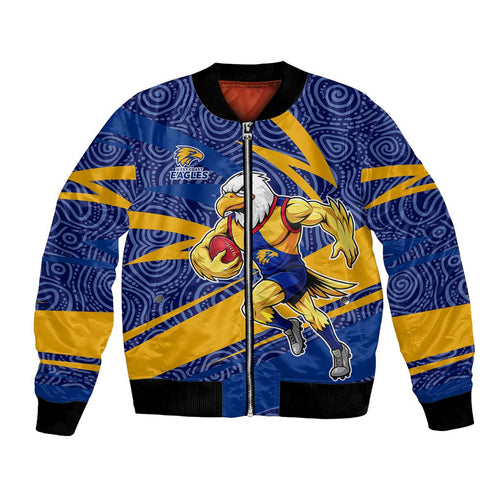 West Coast Eagles Australian Football Bomber Jacket Fierce Eagle Mascot With Indigenous Pattern Art
