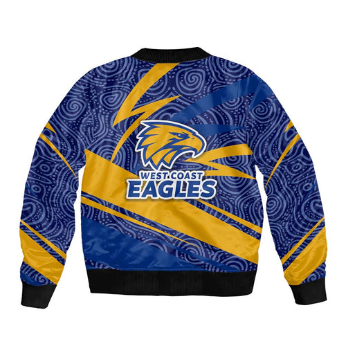 West Coast Eagles Australian Football Bomber Jacket Fierce Eagle Mascot With Indigenous Pattern Art