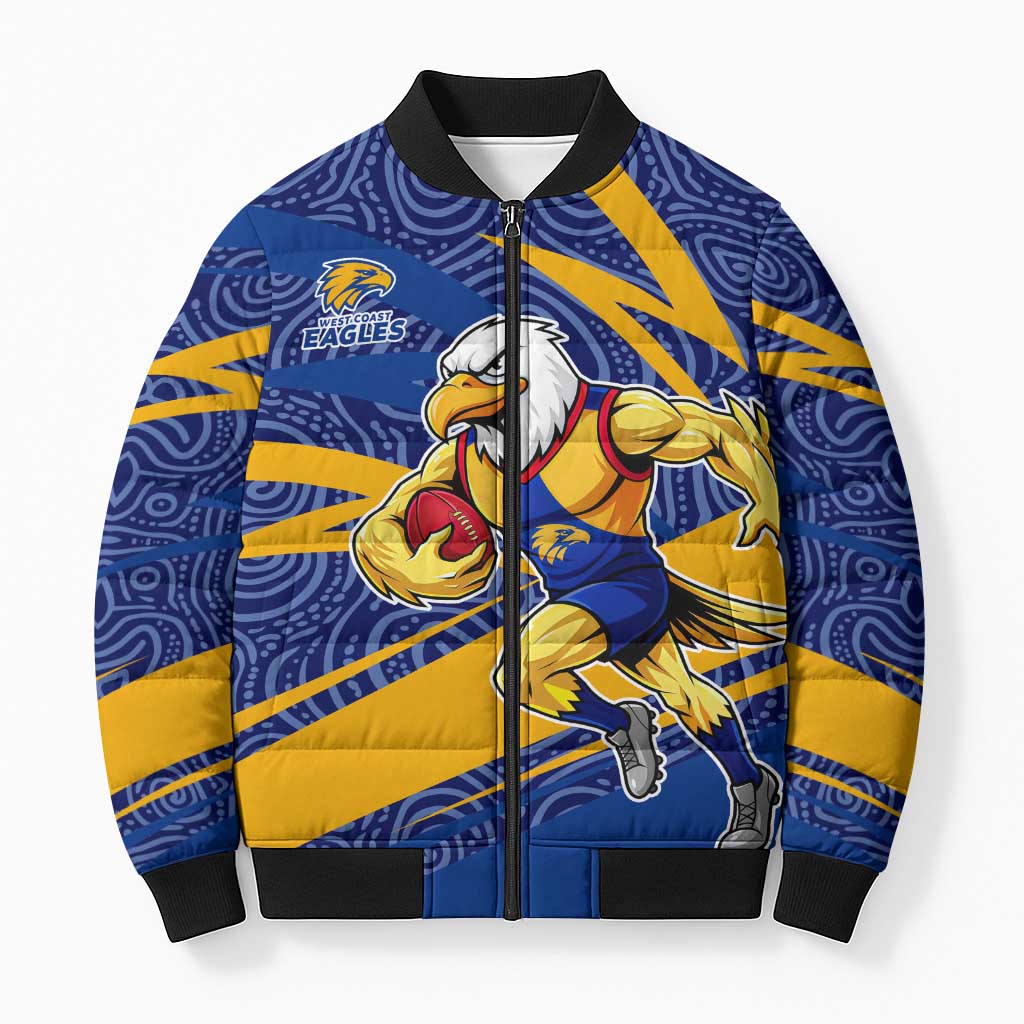 West Coast Eagles Australian Football Bomber Puffer Jacket Fierce Eagle Mascot With Indigenous Pattern Art