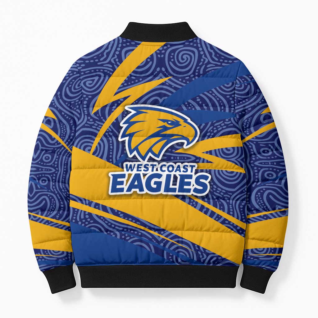 West Coast Eagles Australian Football Bomber Puffer Jacket Fierce Eagle Mascot With Indigenous Pattern Art