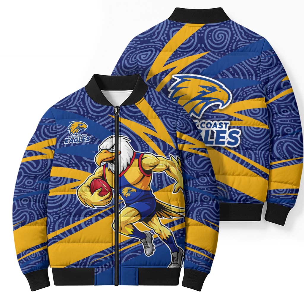 West Coast Eagles Australian Football Bomber Puffer Jacket Fierce Eagle Mascot With Indigenous Pattern Art