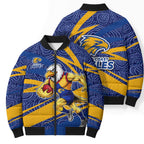 West Coast Eagles Australian Football Bomber Puffer Jacket Fierce Eagle Mascot With Indigenous Pattern Art