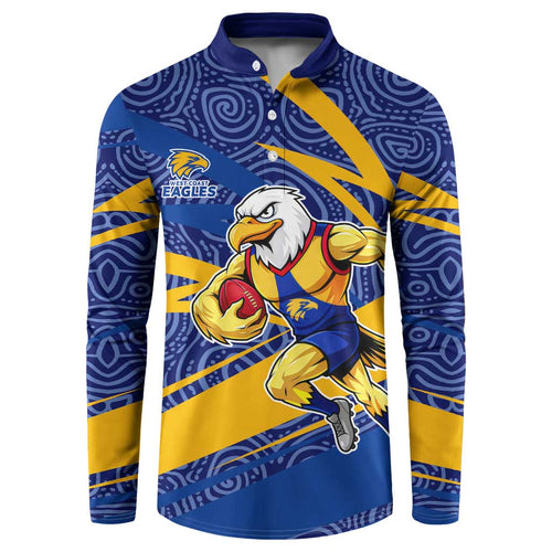 West Coast Eagles Australian Football Button Sweatshirt Fierce Eagle Mascot With Indigenous Pattern Art