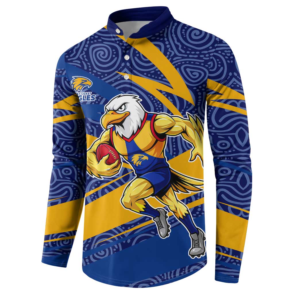 West Coast Eagles Australian Football Button Sweatshirt Fierce Eagle Mascot With Indigenous Pattern Art